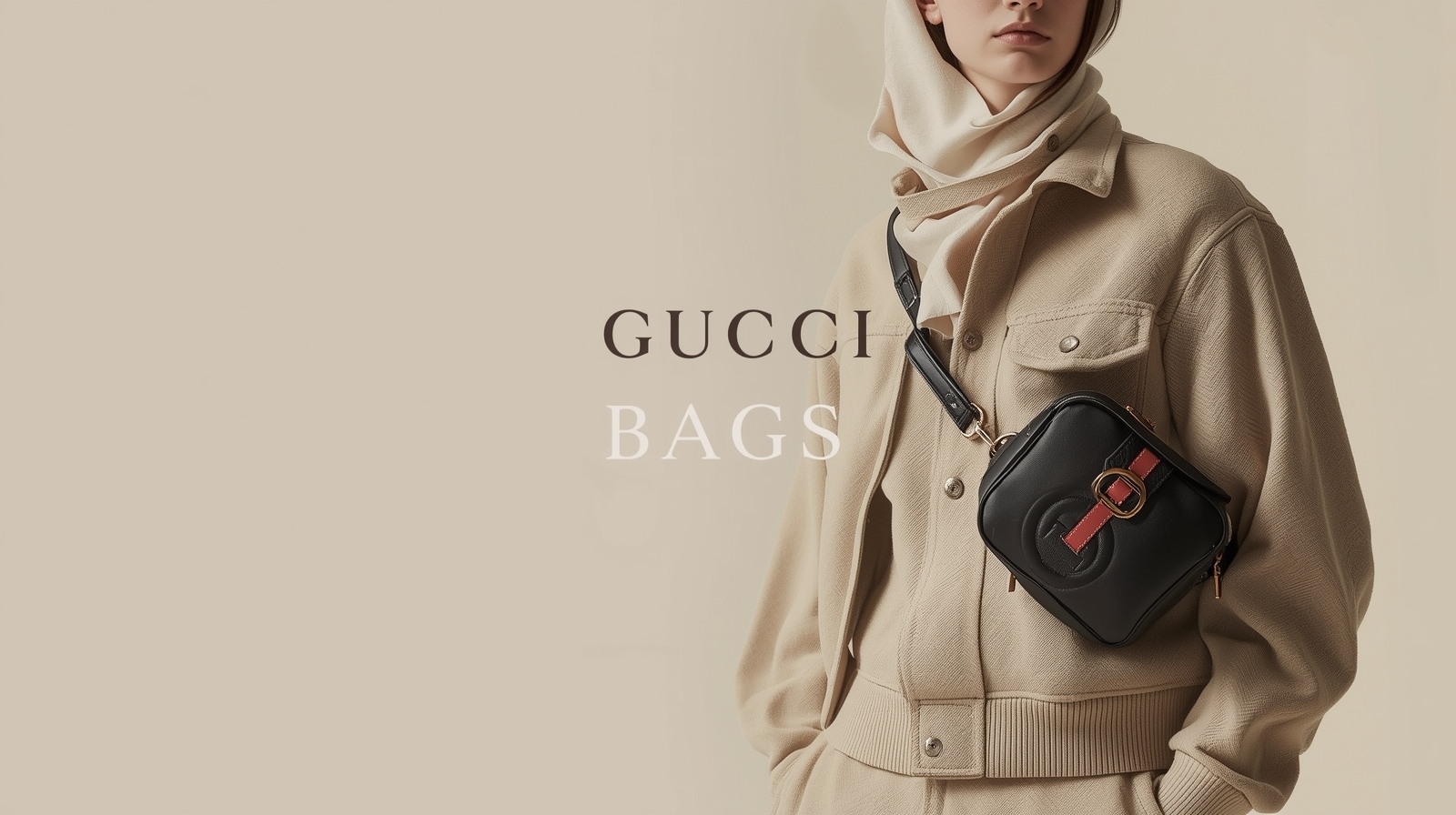 Editorial banner featuring modern luxury Gucci aesthetic